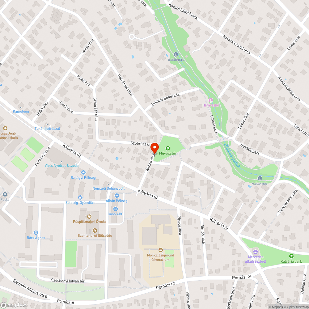 Álmos utca és Művész tér találkozásánál kiszórt szemét bejelentés helye