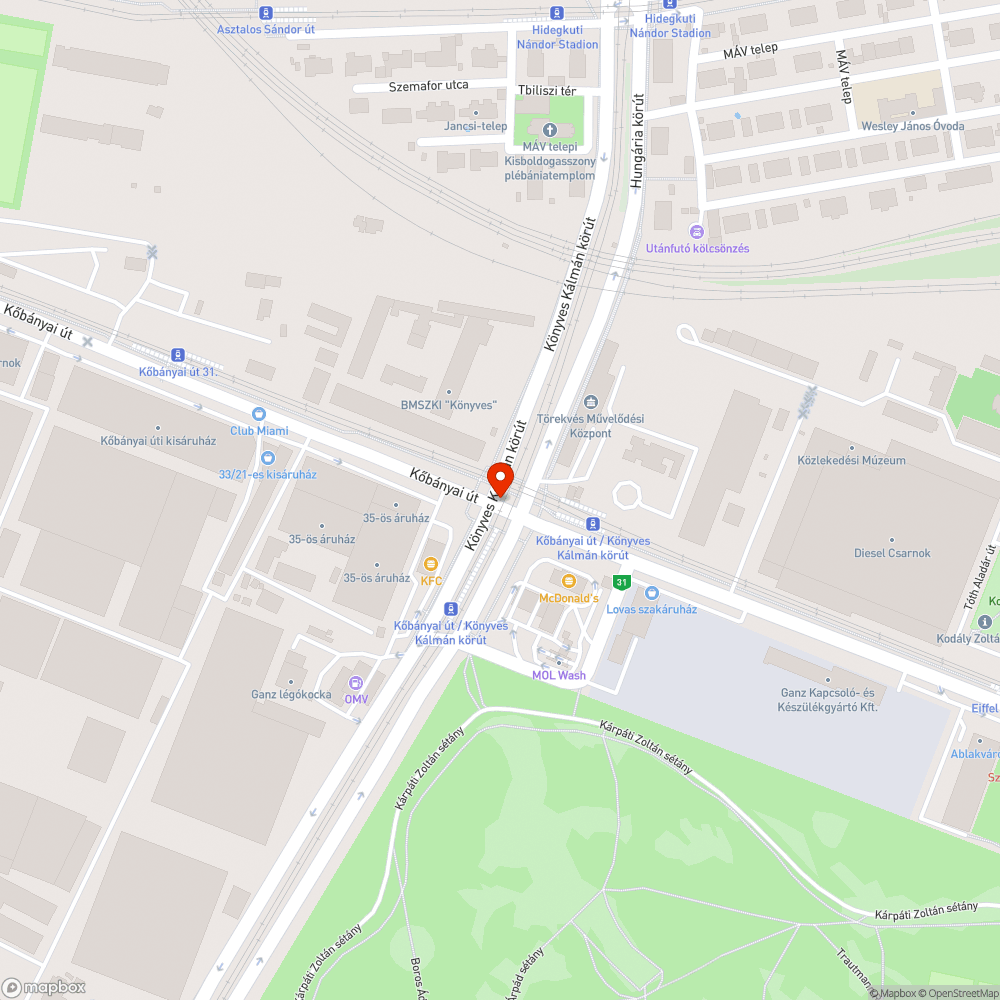 Kőbányai út / Könyves Kálmán krt.  életveszélyes lámpa bejelentés helye
