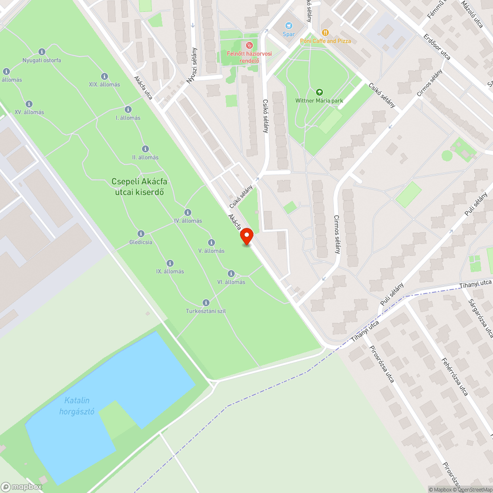 Parkolóra dőlt, kiszáradt fa (Akácfa utcai kiserdő) bejelentés helye