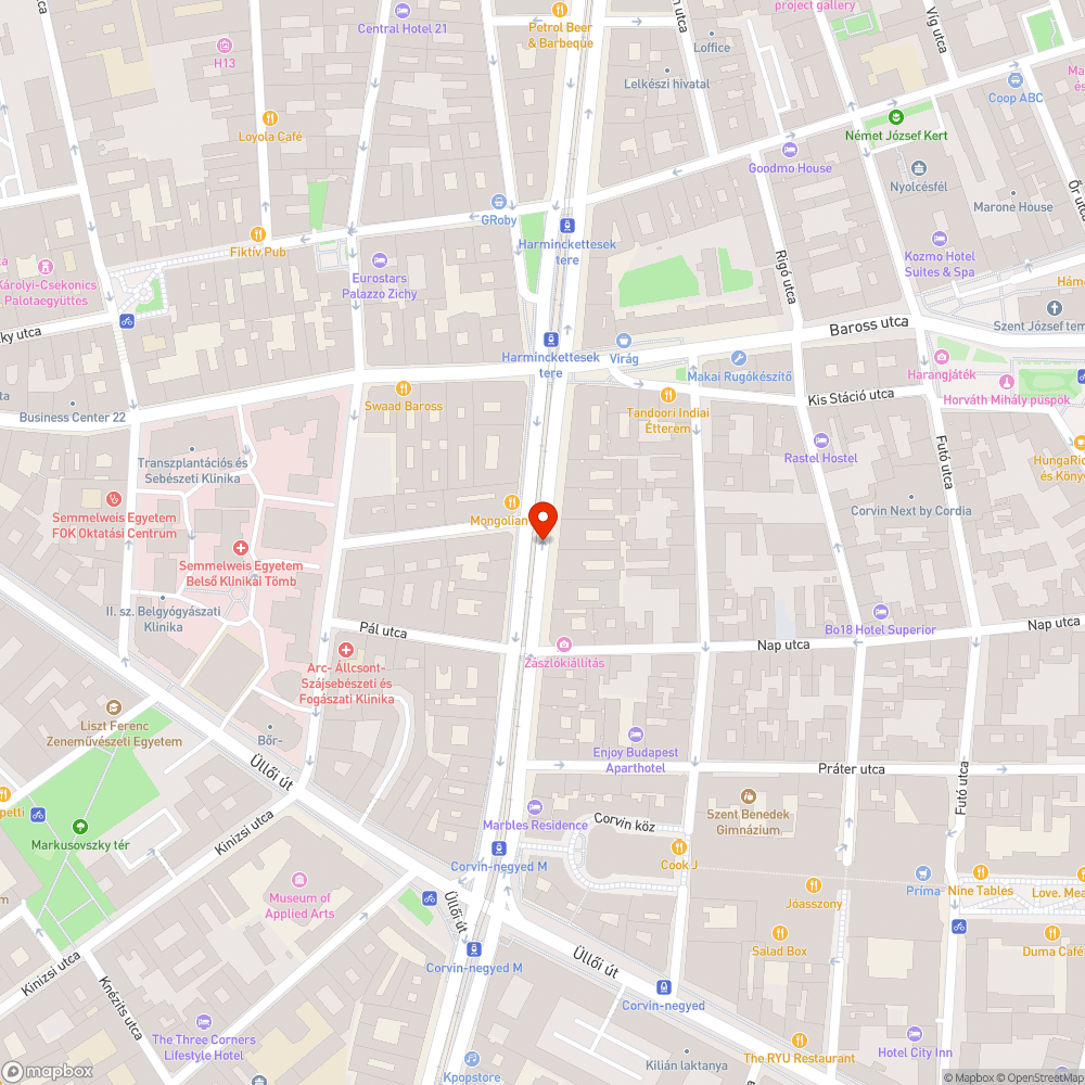 Kátyú és málló útburkolat a József körúton bejelentés helye