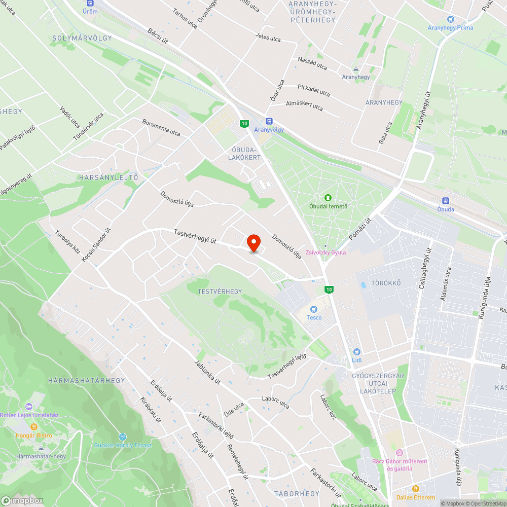 III. ker. Testvérhegyi út, kátyú bejelentés helye