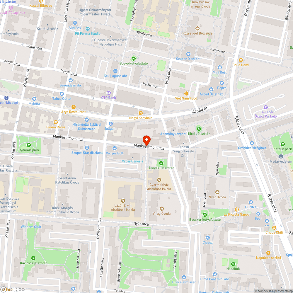 Kráter az úttesten Erzsébet utca-Munkásotthon utca kereszteződés előtt bejelentés helye