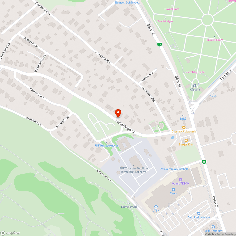 Életveszély a Testvérhegyi uton bejelentés helye