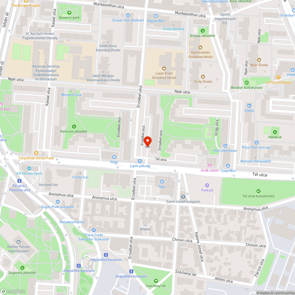 Erzsébet utcai kátyúk bejelentés helye