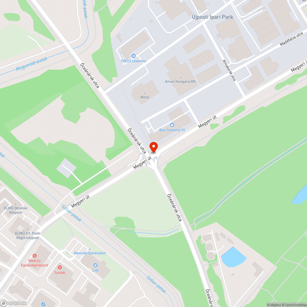 Megyeri út - Óceánárok utca sarkánál méretes kátyú bejelentés helye