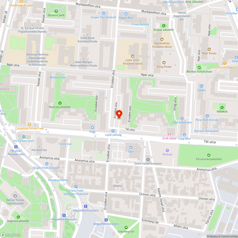 Kátyú az Erzsébet utcában bejelentés helye