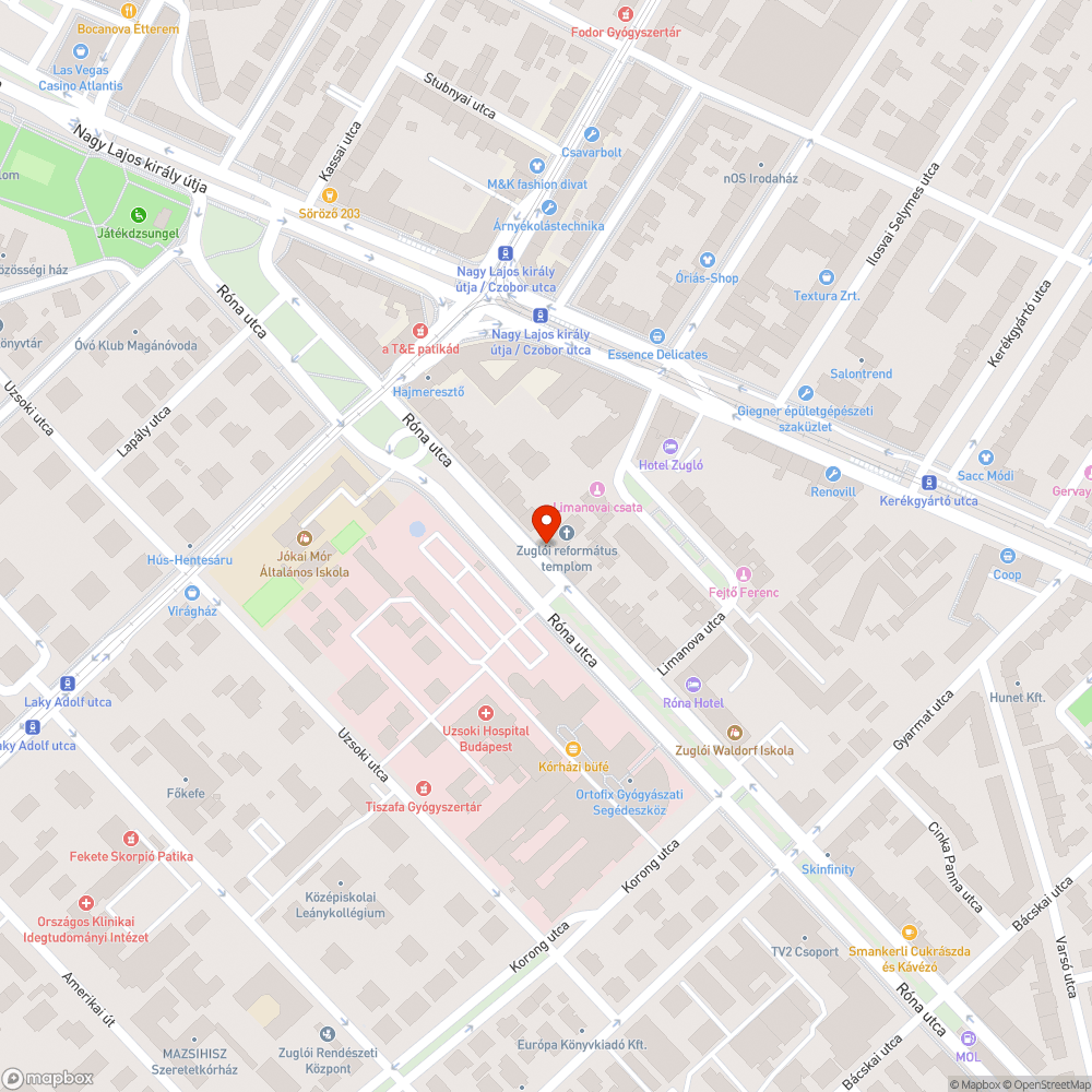 Róna utca - Uzsoki kórháznál egy fa hiányzik a sorból bejelentés helye