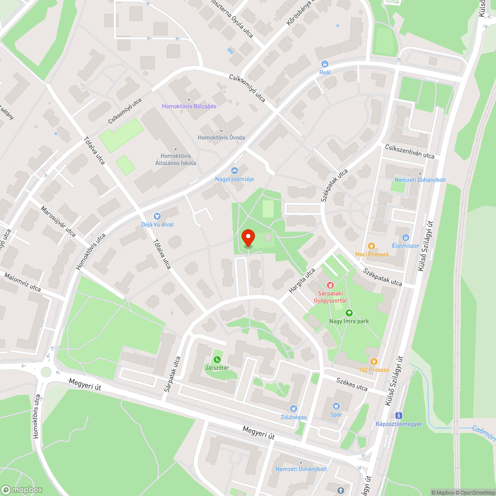 Kiszáradt fa az Unka játszótéren bejelentés helye