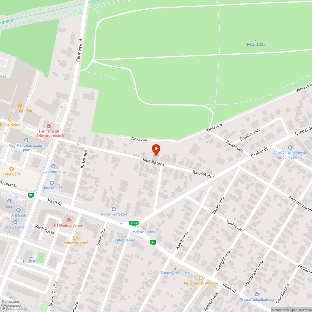 Kaszáló utcai kátyú bejelentés helye