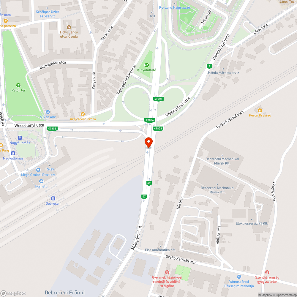 Úthiba bejelentés helye