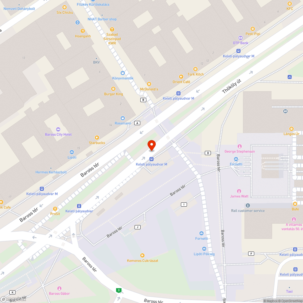 Keleti pu. buszmegálló bejelentés helye