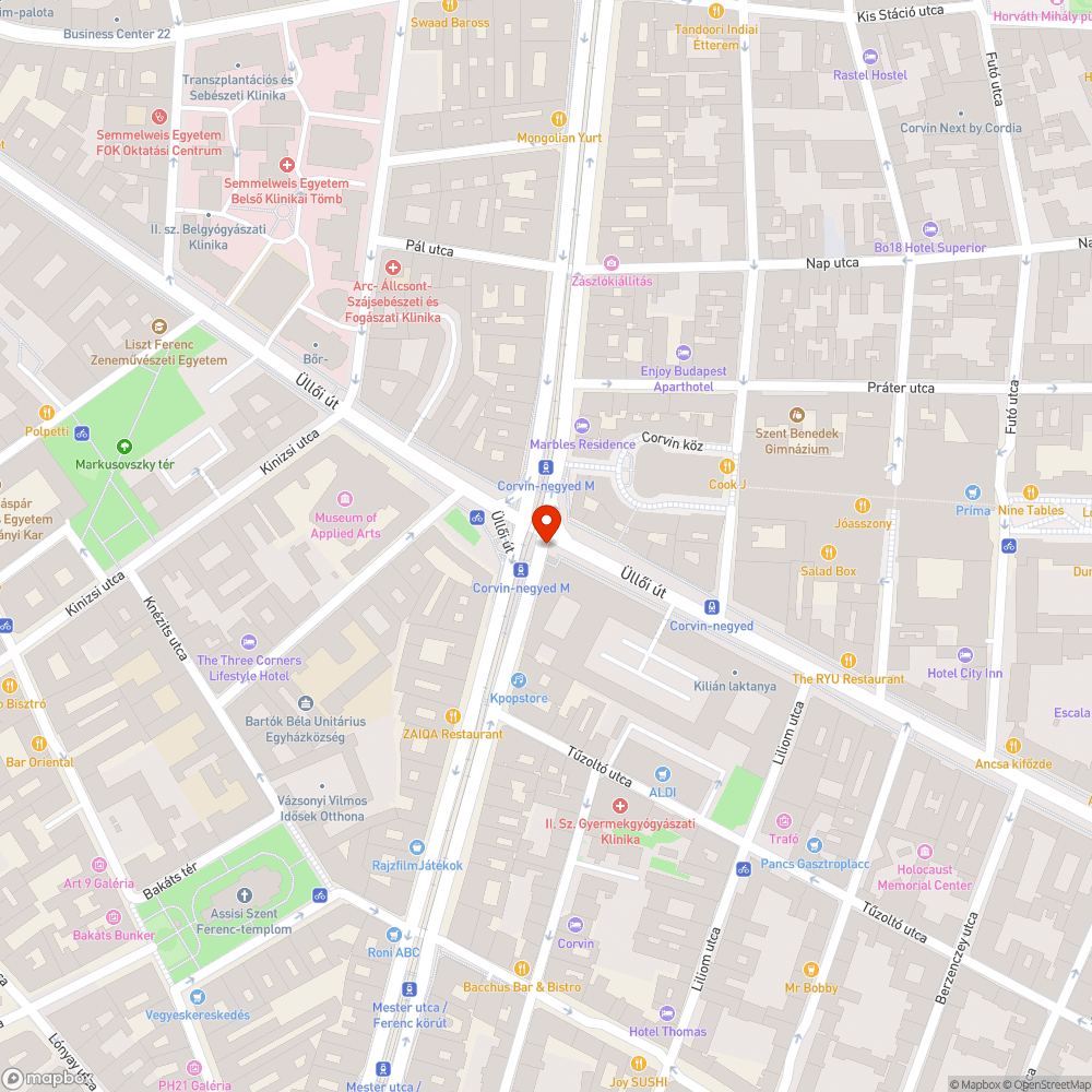 Fertőzésveszély, bűz az Üllői út - József krt+Ferenc krt kereszteződésében bejelentés helye