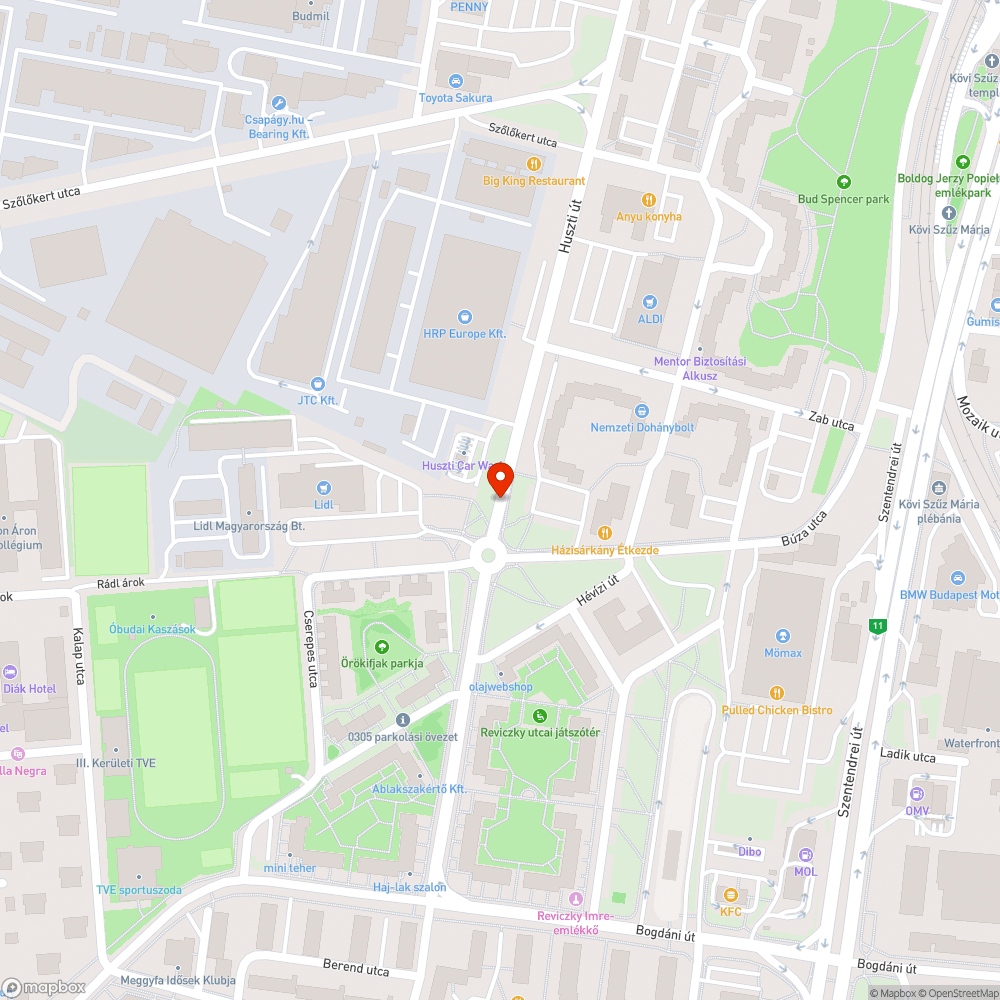 Kátyú a Huszti úti körforgalomnál bejelentés helye