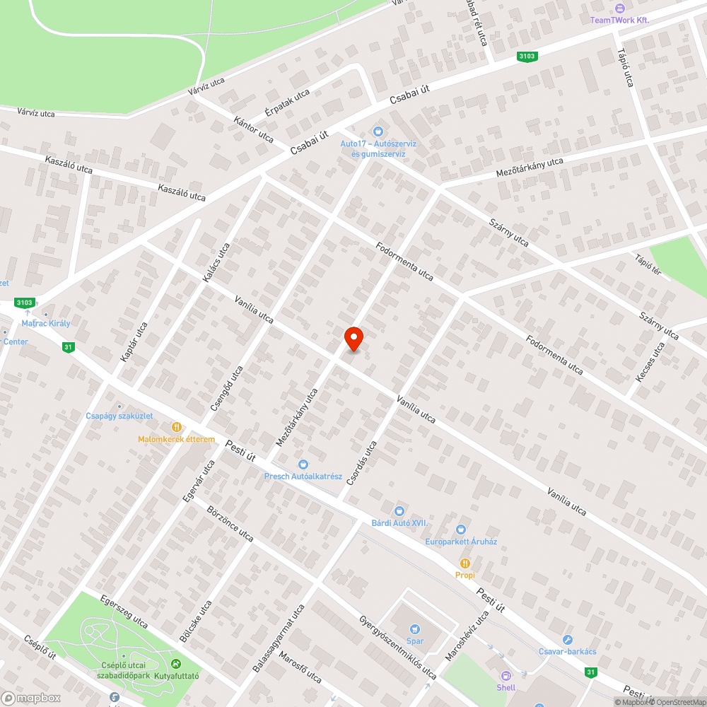 Vanília utcai csatorna bejelentés helye