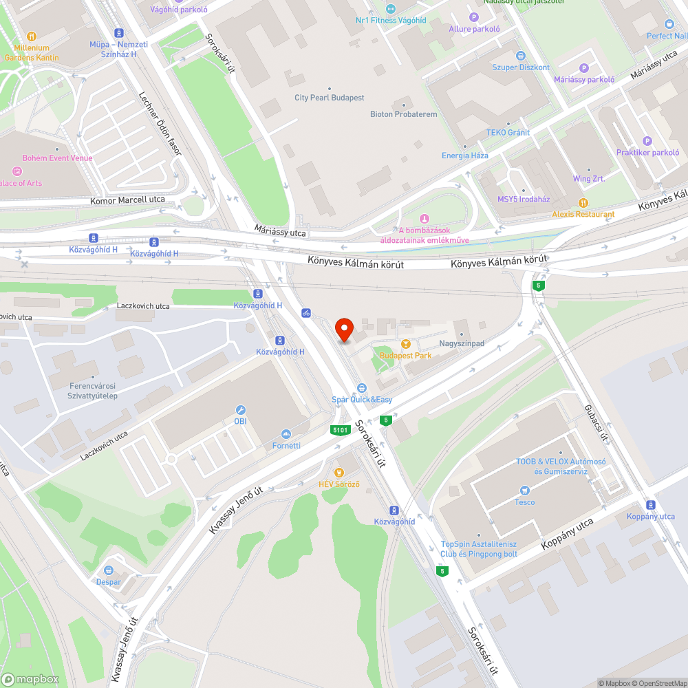 Soroksári út - veszélyes kerékpáros közlekedési forgalomszervezés bejelentés helye