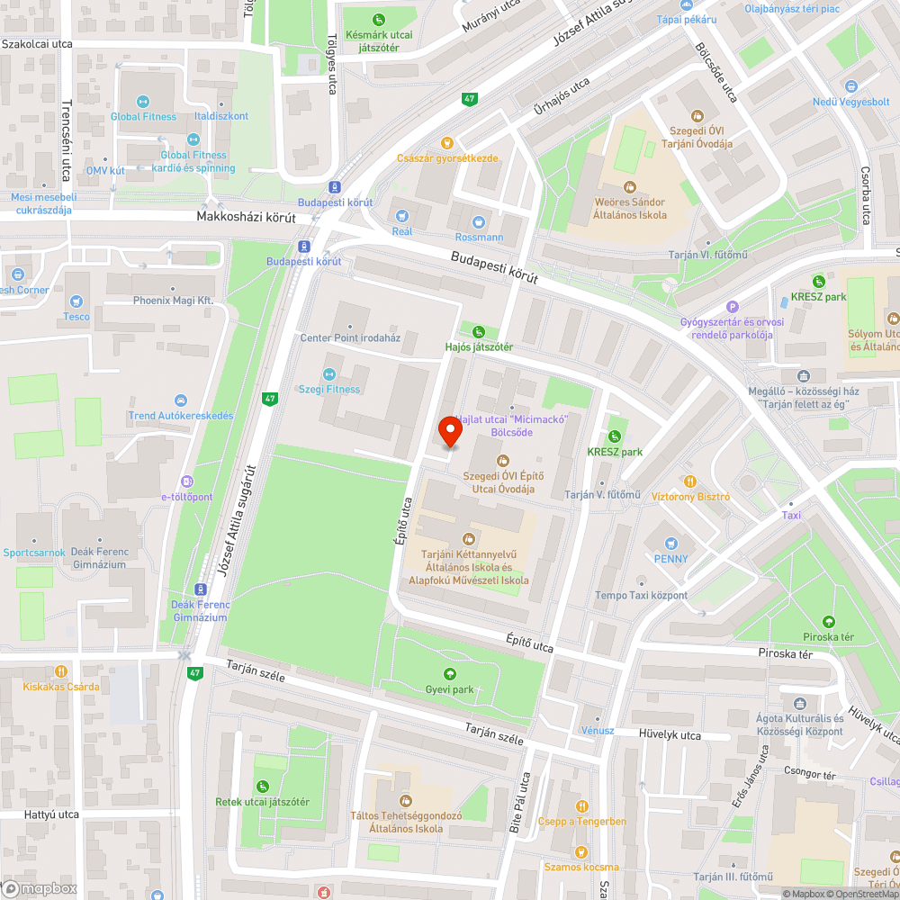 El nem folyó csapadék az Építő utcában 2. bejelentés helye