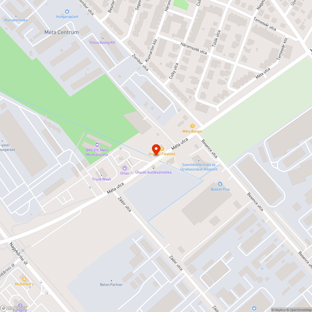 Méta utcai kátyú bejelentés helye