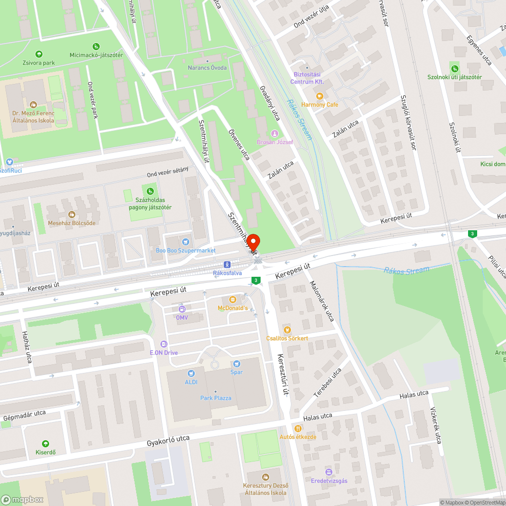 Megdőlt poller, kátyú bejelentés helye