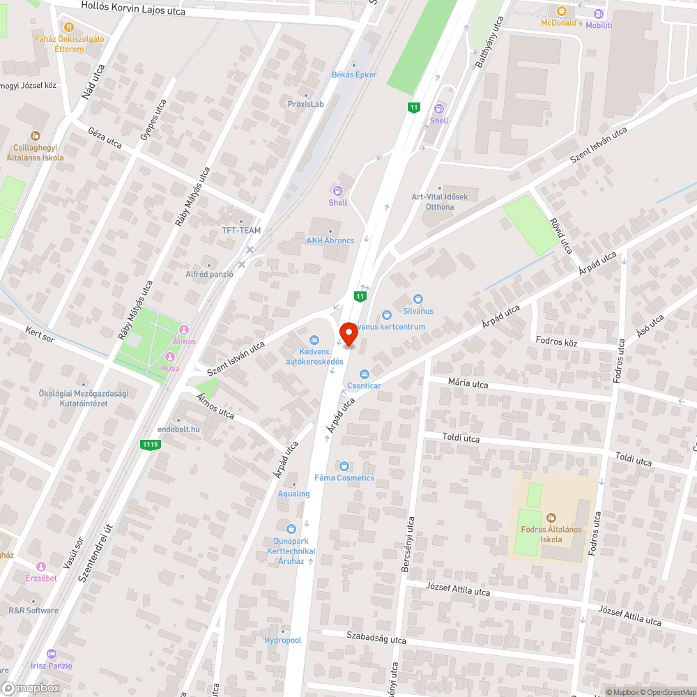 Kátyú az úton bejelentés helye