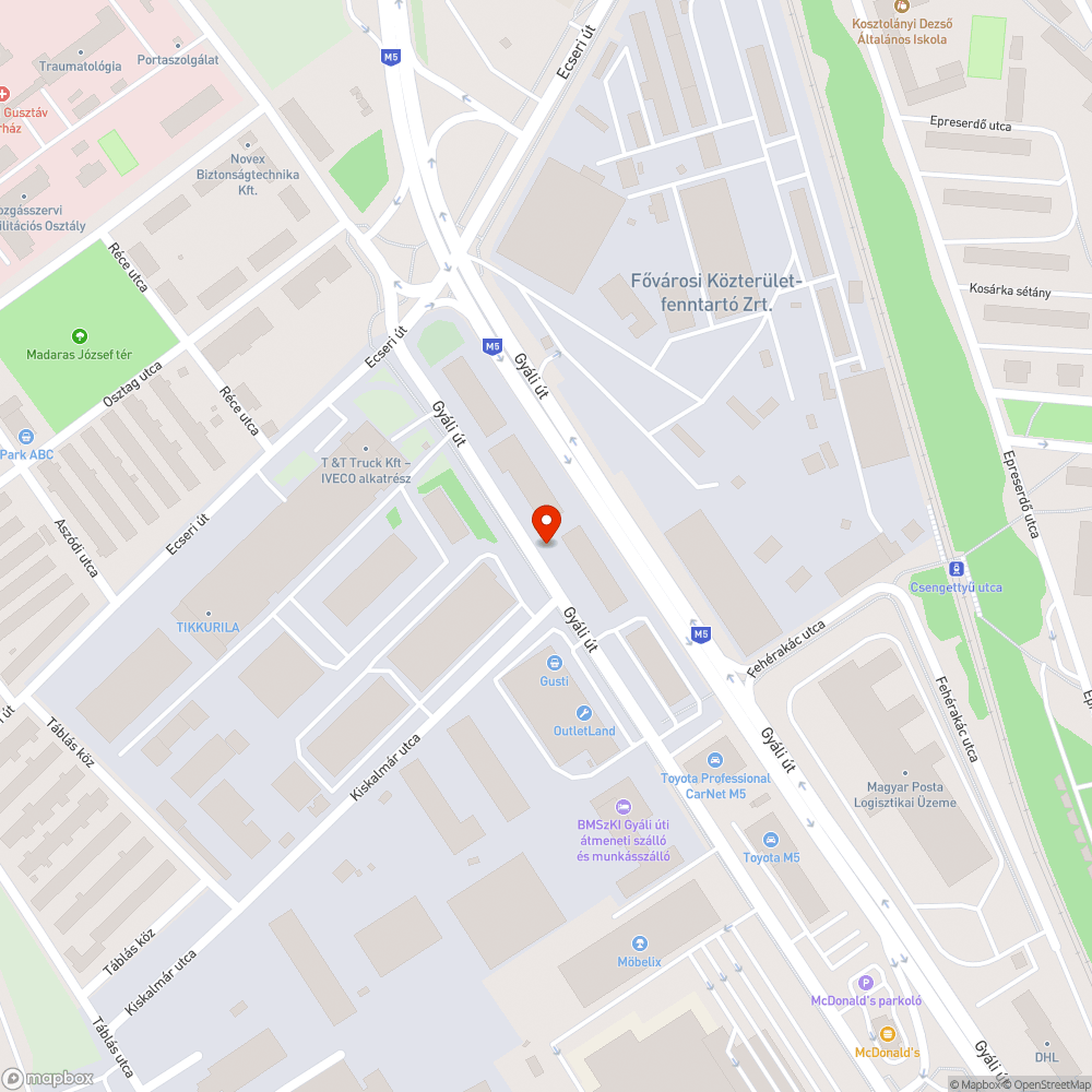 Halott fák a Gyáli út mentén bejelentés helye