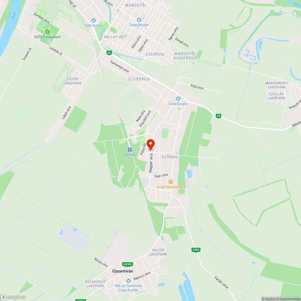 Szeged-Szőreg, Malom irányú Rózsatő utca (Magyar u.) megállóperon bejelentés helye