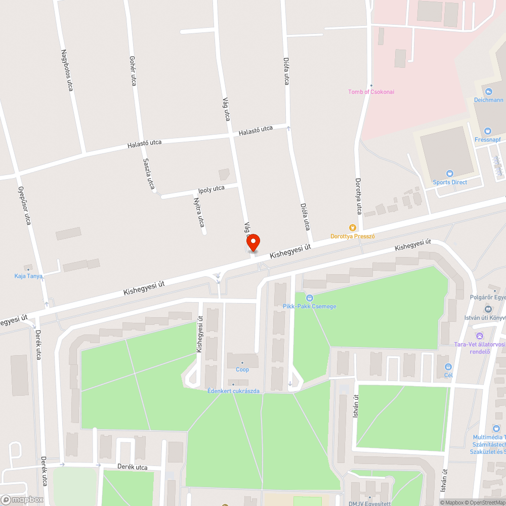 Kishegyesi Vág utca aszfalt süllyedés bejelentés helye