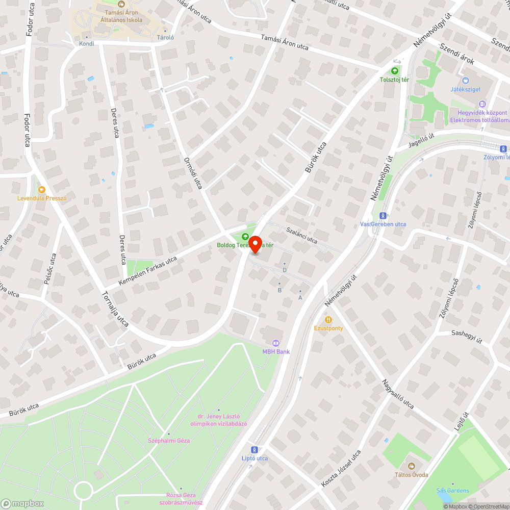 Veszélyesen megdőlt közlekedési tábla a Bürök utcában bejelentés helye