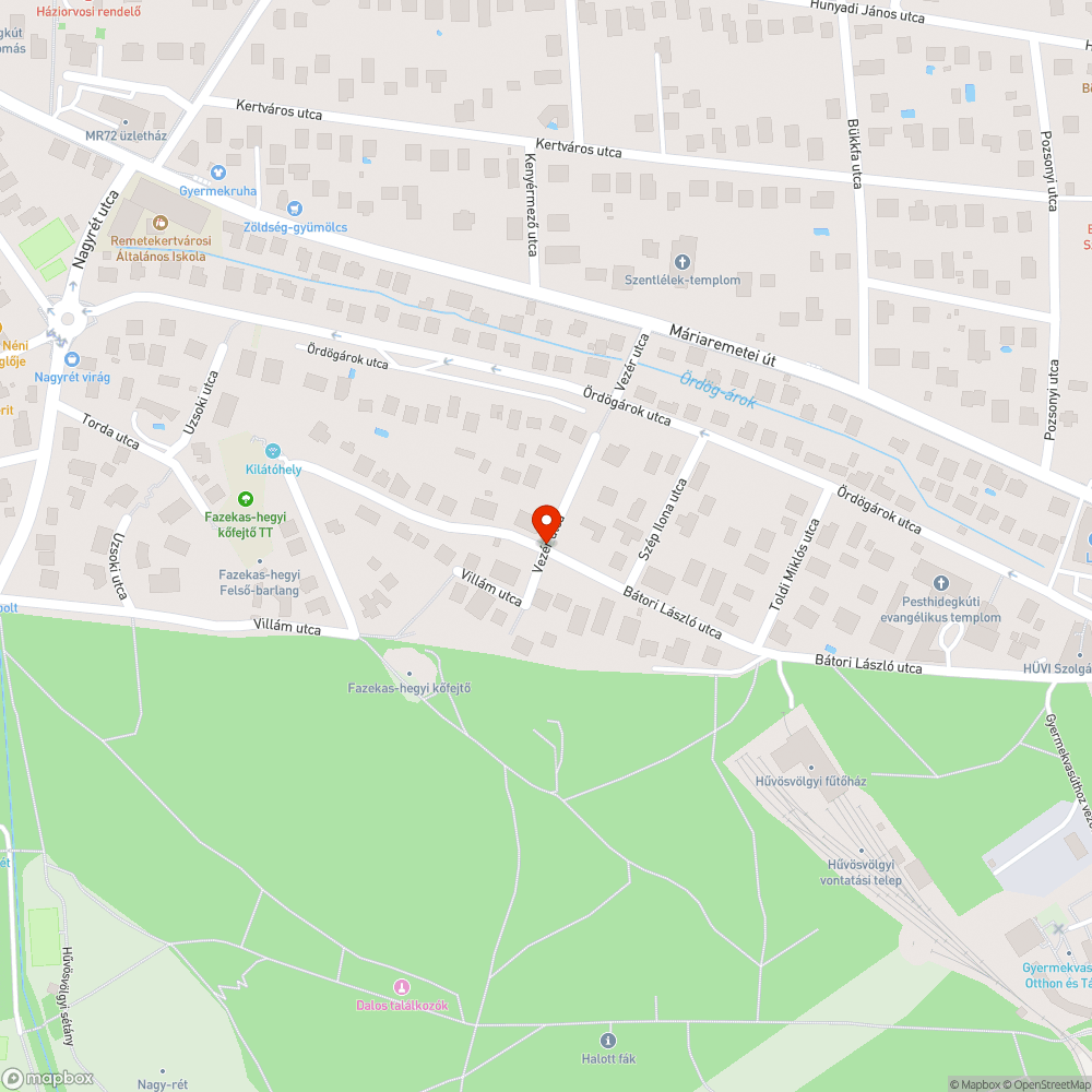 Bátori és Vezér utca kereszteződés kátyú bejelentés helye