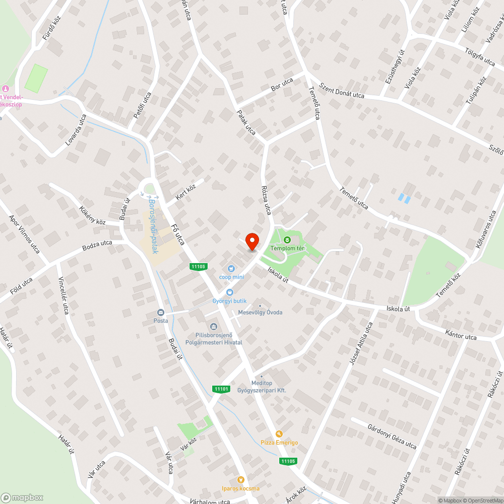 Templom u. 12. előtt keréktörő kátyú bejelentés helye