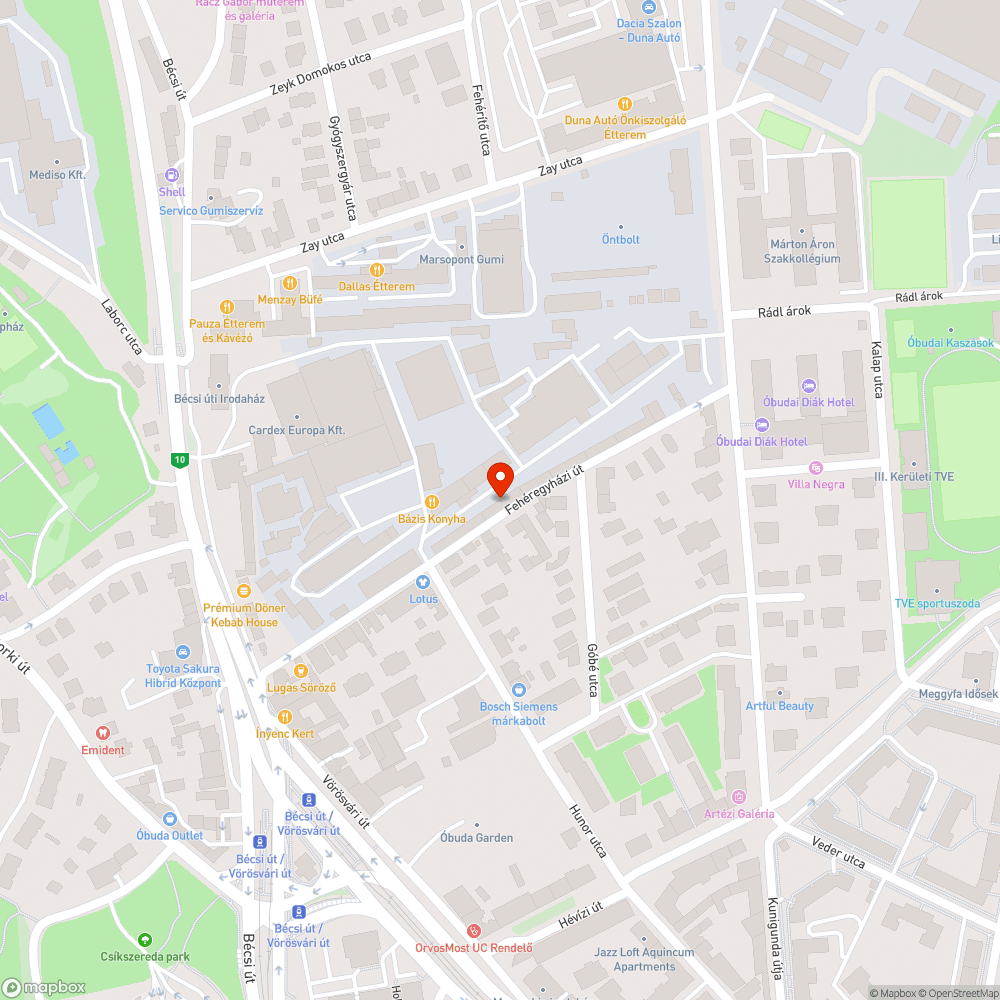 Fehéregyházi út szegélyhiba bejelentés helye