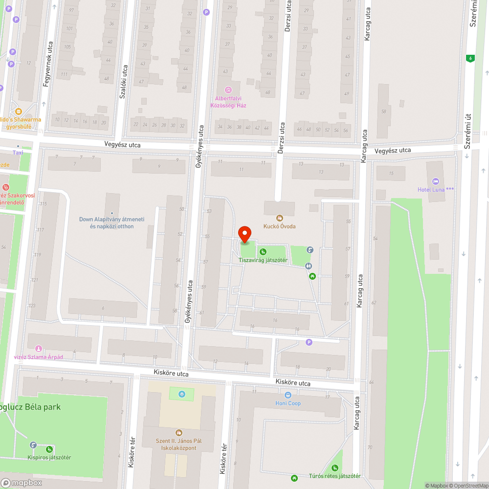 Kopás miatt csattogó kültéri fitneszgép a Tiszavirág Játszótéren bejelentés helye