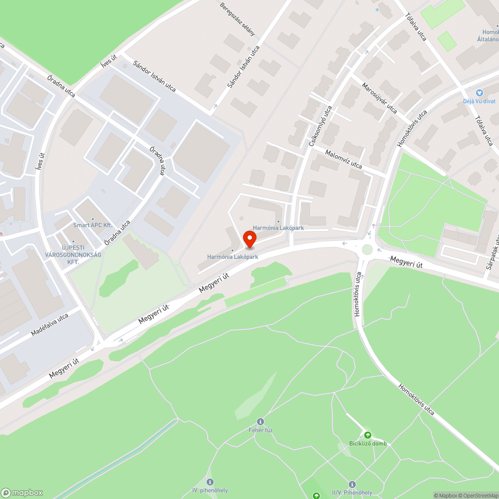 Megyeri út 192. előtti kátyú bejelentés helye