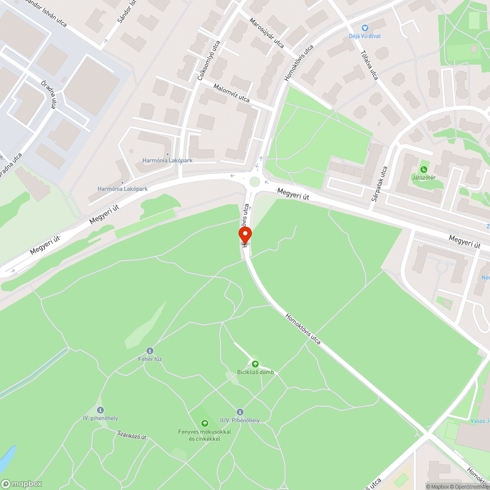 Homoktövis utca, Farkaserdő-szakasz, kátyú bejelentés helye