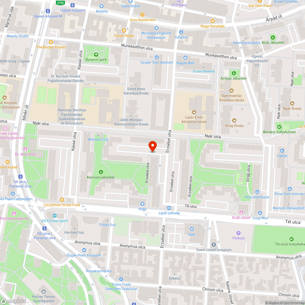 Elhagyott roncs Opel Corsa 1.4 a Nyár utca-Erzsébet utca sarkán rendszám nélkül bejelentés helye