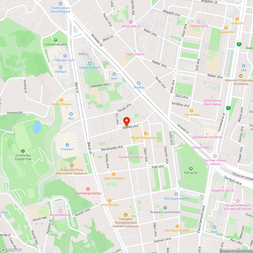 Kátyúk a Gyenes utcában bejelentés helye