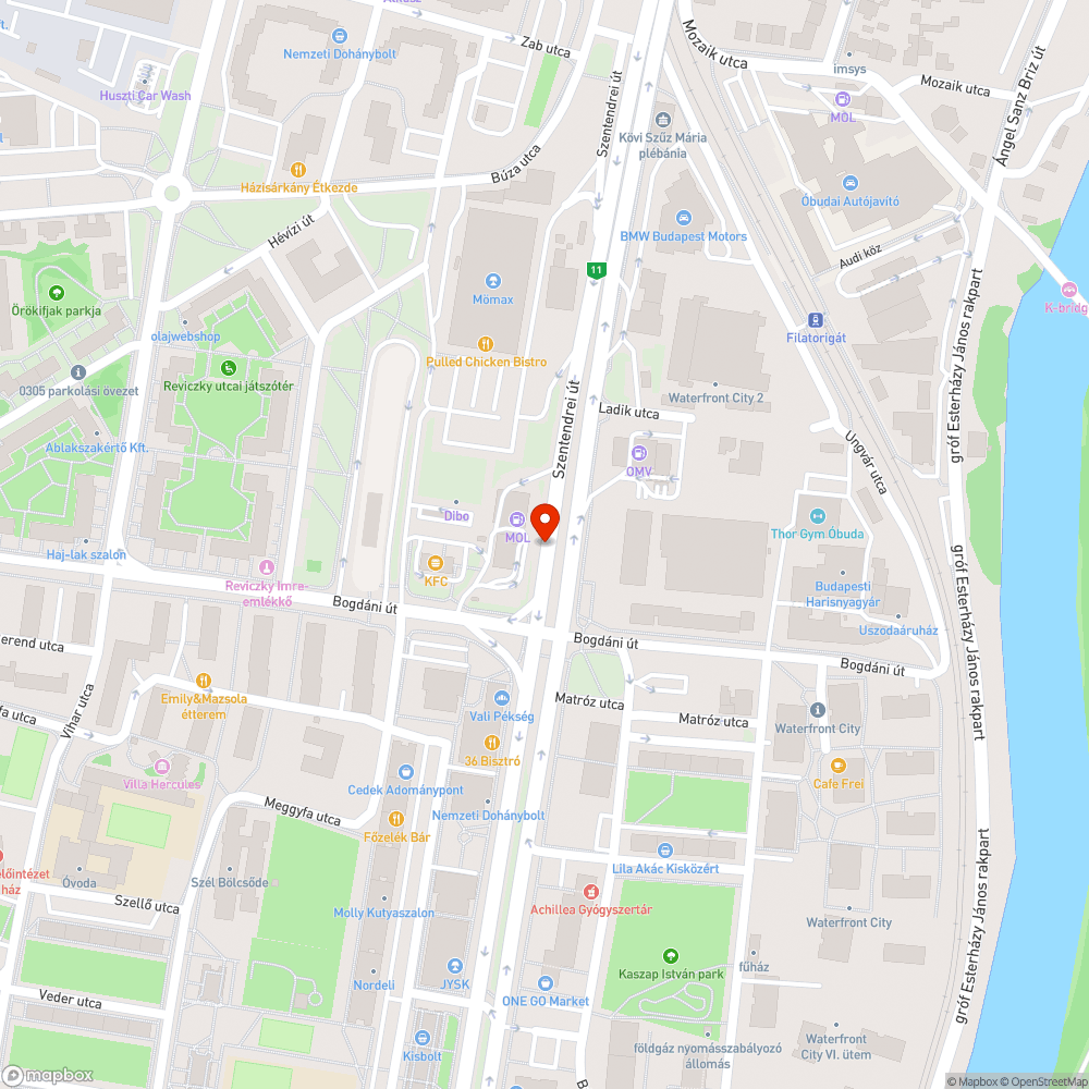 Szentendrei úti MOL kútnál lógó reklámtábla bejelentés helye
