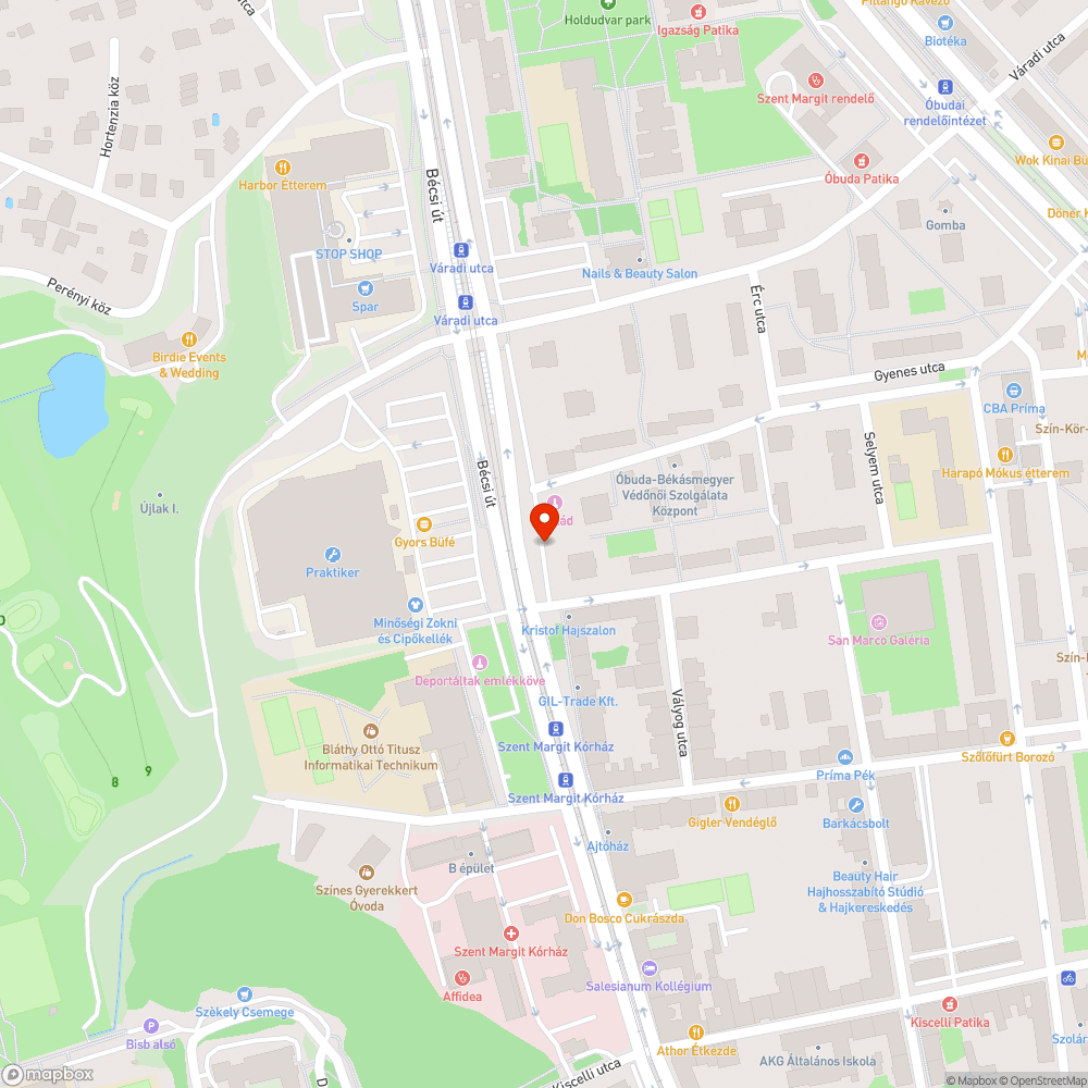 Kátyúk a Bécsi út szervizútján bejelentés helye