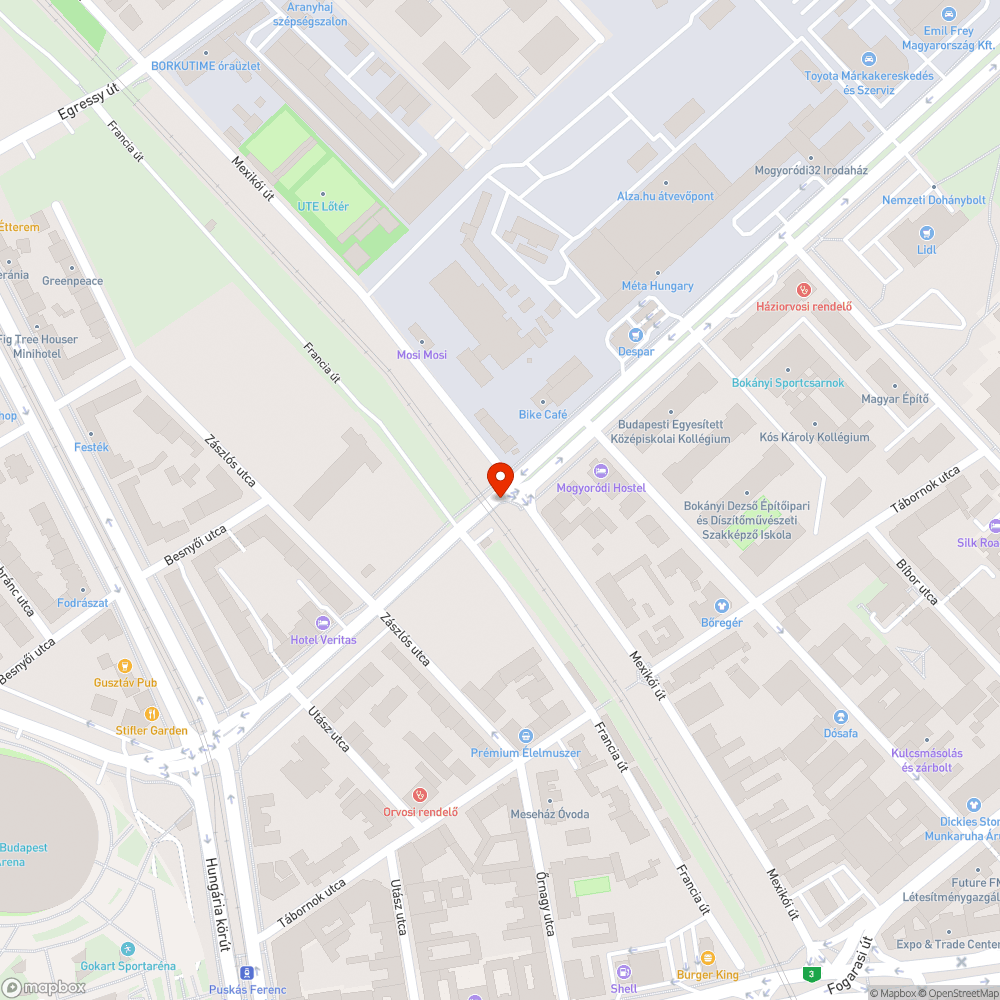 Mogyoródi úti kátyú 2 bejelentés helye