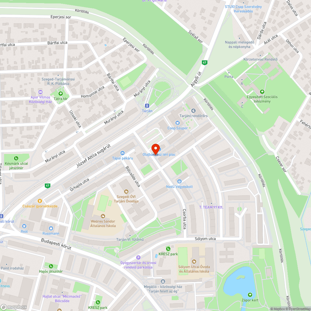 Megdőlt poller - Olajbányász tér és Csorba utca sarka bejelentés helye