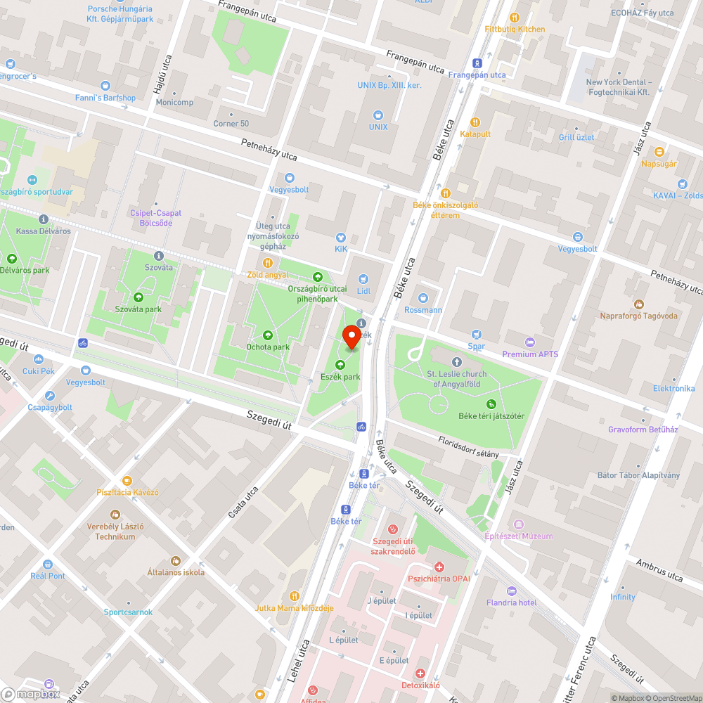 Béke tér környéke, kutyaürülék bejelentés helye