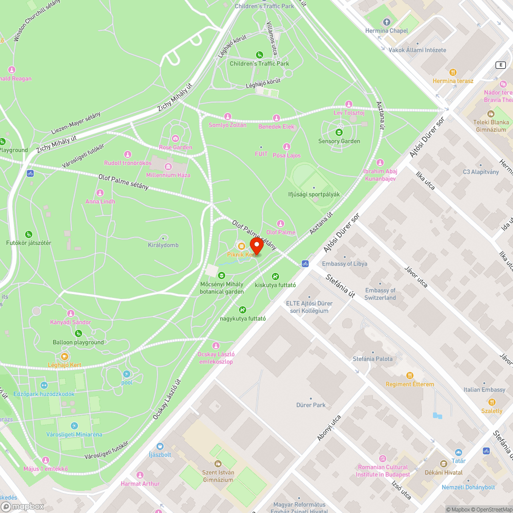 Városligeti botanikus kertben kutyák bejelentés helye