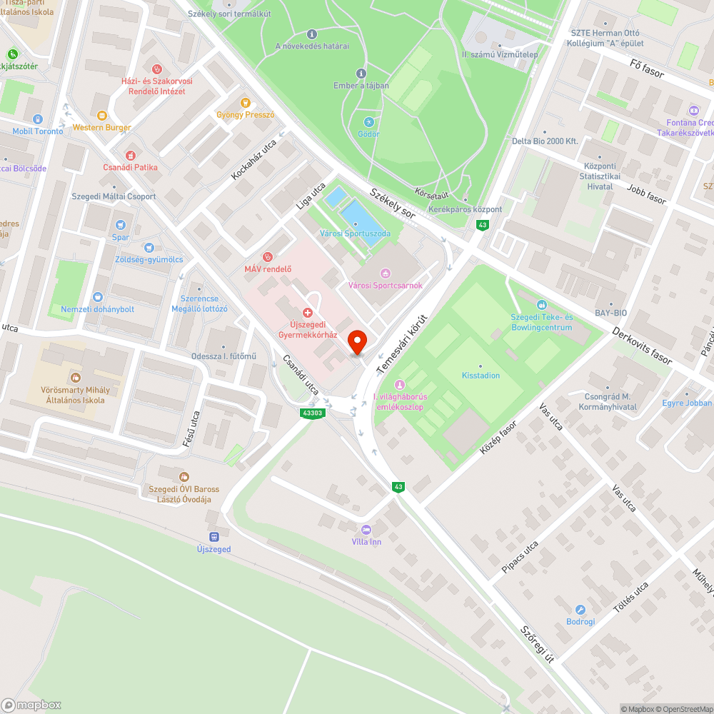 Megfakult tábla - Temesvári krt. (Gyermekklinika bejárat) bejelentés helye