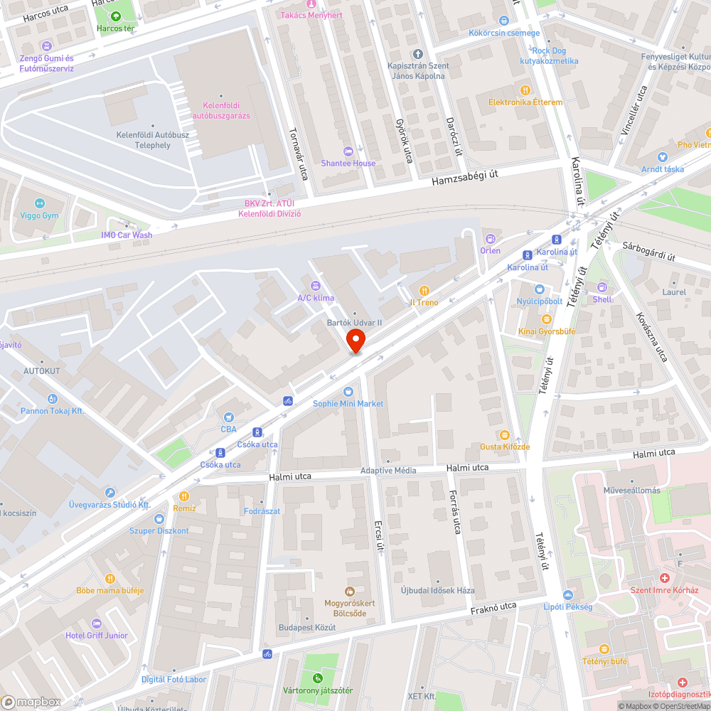 Lekopott Bartók Béla úti kerékpársáv bejelentés helye