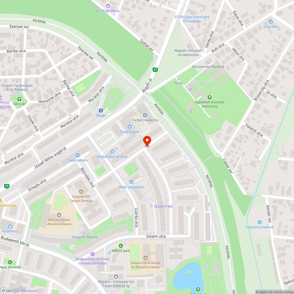 Botlásveszélyes táblacsonk - Olajos utca és Csörlő utca sarka bejelentés helye