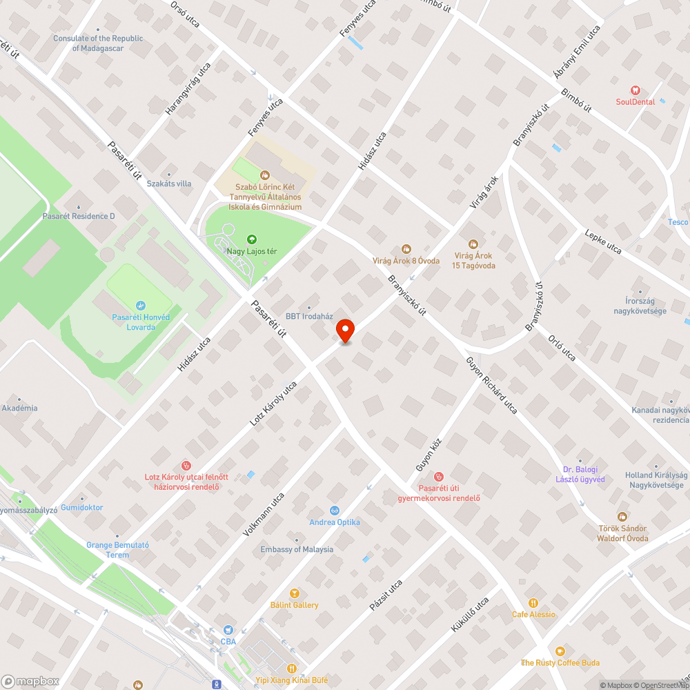 Kátyú Virág árok Pasaréti út felőli végén bejelentés helye