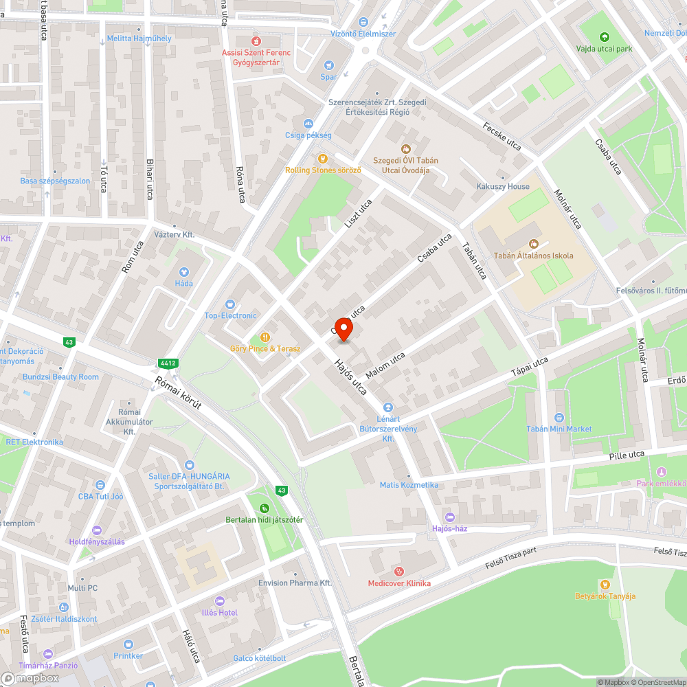 Kivágott fa - Csaba utca és Hajós utca sarka bejelentés helye