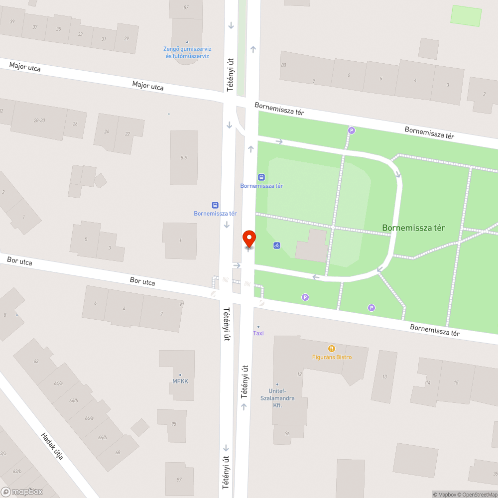 Bornemissza tér, megsűllyedt útpótlás bejelentés helye