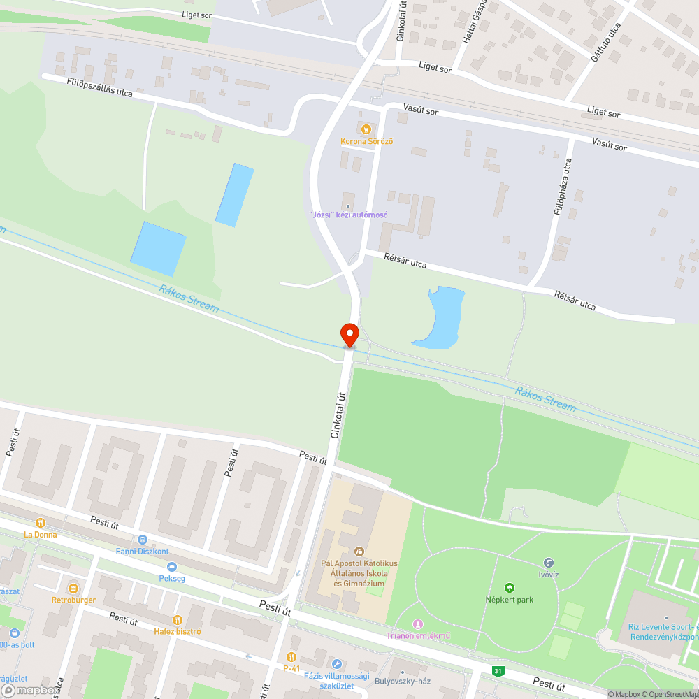 Cinkotai út kátyú bejelentés helye