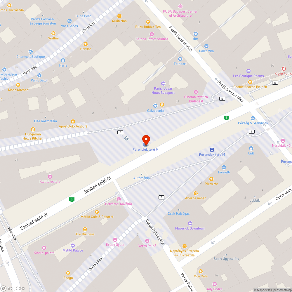 Elavult térkép (Ferenciek tere) bejelentés helye
