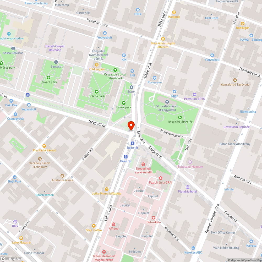 Széttört sarok a kerékpárút mellett Béke téren bejelentés helye